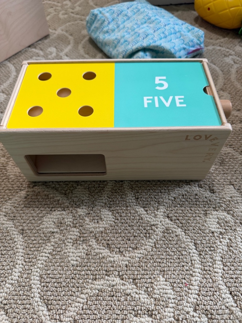 LOVEVERY Wooden Number Sorter - Yellow and Teal Educational Toy